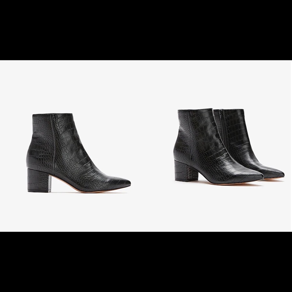 Black Snakeskin Block Heel Bootie- Express